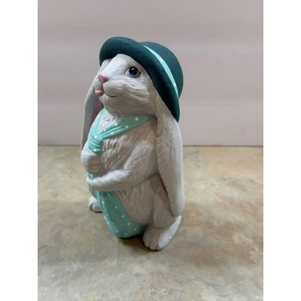 Vintage Hand Painted Bunny Rabbit Figurine Signed Lois Folk Art